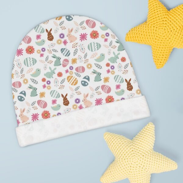 Easter Baby Beanie, Bunny Infant Hat, Spring Toddler Cap, Eco-Friendly Holiday Headwear, Happy Bunny Ear Bonnet - Image 3