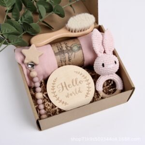 Logo Engraved Baby Crochet Wooden Rattle Set