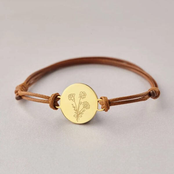 European And American Hot-selling Titanium Steel December Natural Flower Laser Engraving Bracelet Braided Rope Adjustable Size Custom Bracelet - Image 4