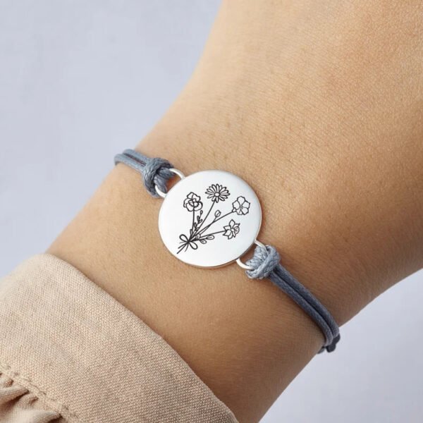 European And American Hot-selling Titanium Steel December Natural Flower Laser Engraving Bracelet Braided Rope Adjustable Size Custom Bracelet - Image 2