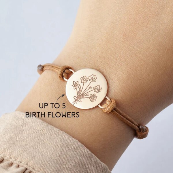 European And American Hot-selling Titanium Steel December Natural Flower Laser Engraving Bracelet Braided Rope Adjustable Size Custom Bracelet