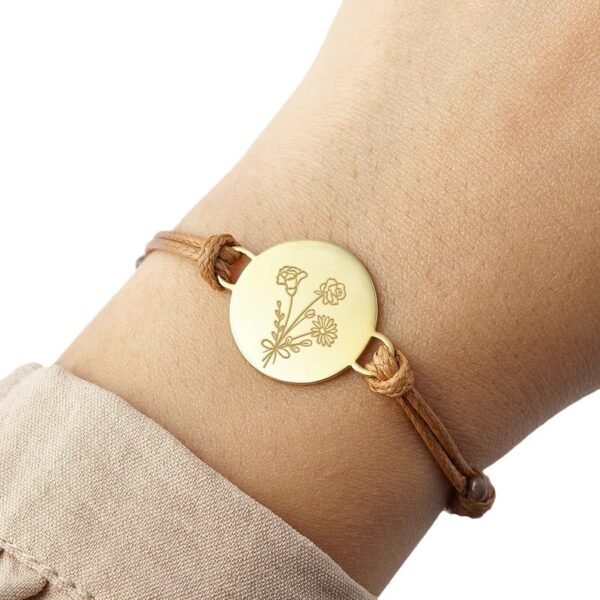 European And American Hot-selling Titanium Steel December Natural Flower Laser Engraving Bracelet Braided Rope Adjustable Size Custom Bracelet - Image 5