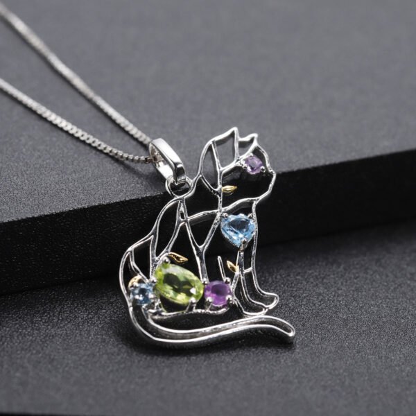 925 Silver Inlaid Natural Color Treasure Necklace Pendant - Image 2