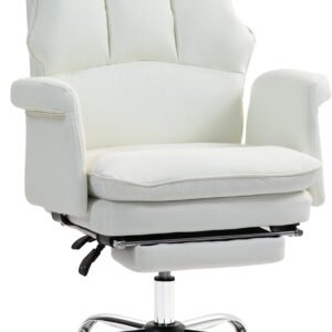 Executive Office Chair, PU Leather Ergonomic Office Desk Chair with Footrest, Reclining and Swivel Chair, White
