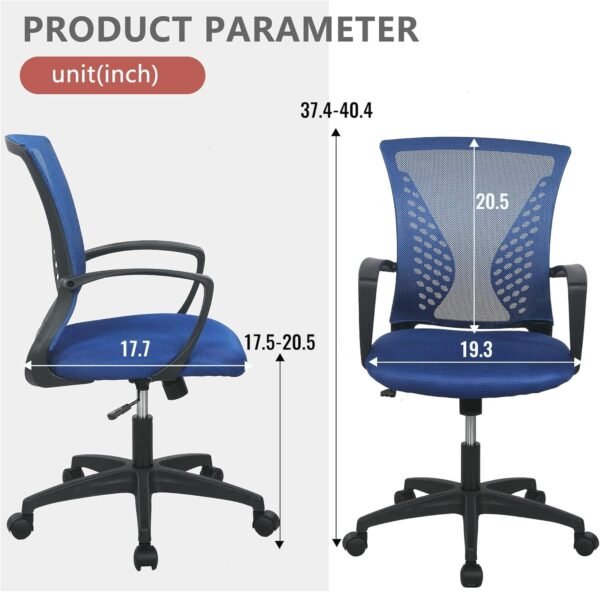 Office Computer Gaming Chair Ergonomic Mesh Desk Chair Adjustable Video Game Chairs with 360 Degrees Swivel Wheels Armrest Lumbar Support for Home Office (Blue) - Image 3
