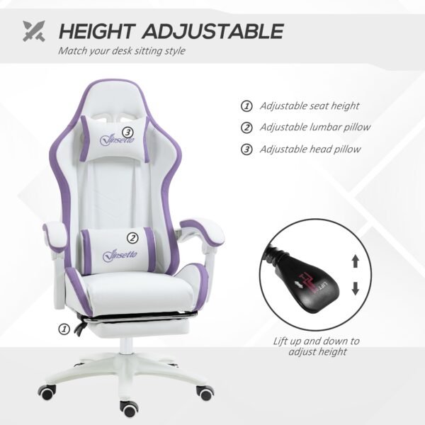 Racing Gaming Chair, Reclining PU Leather Computer Chair with 360 Degree Swivel Seat, Footrest, Removable Headrest and Lumber Support, Purple - Image 4