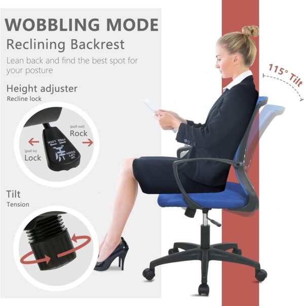Office Computer Gaming Chair Ergonomic Mesh Desk Chair Adjustable Video Game Chairs with 360 Degrees Swivel Wheels Armrest Lumbar Support for Home Office (Blue) - Image 4