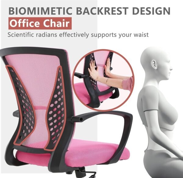 Office Computer Gaming Chair Ergonomic Mesh Desk Chair Adjustable Video Game Chairs with 360 Degrees Swivel Wheels Armrest Lumbar Support for Home Office,Pink - Image 5