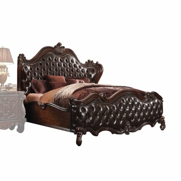 Dark Brown King Bed Frame with Nailhead Trim - Image 3