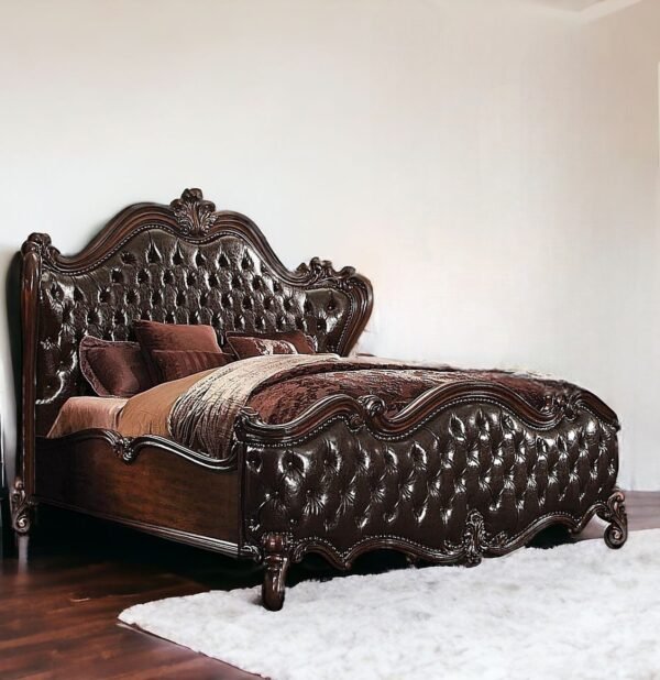 Dark Brown King Bed Frame with Nailhead Trim - Image 2