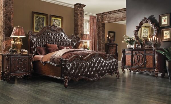 Dark Brown King Bed Frame with Nailhead Trim - Image 6
