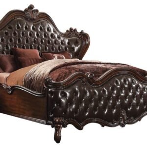 Dark Brown King Bed Frame with Nailhead Trim