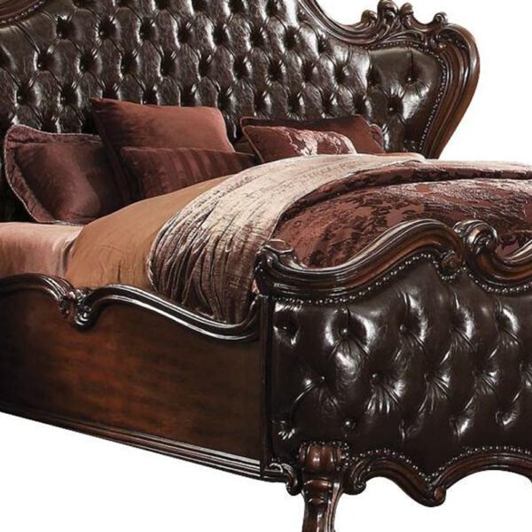 Dark Brown King Bed Frame with Nailhead Trim - Image 5