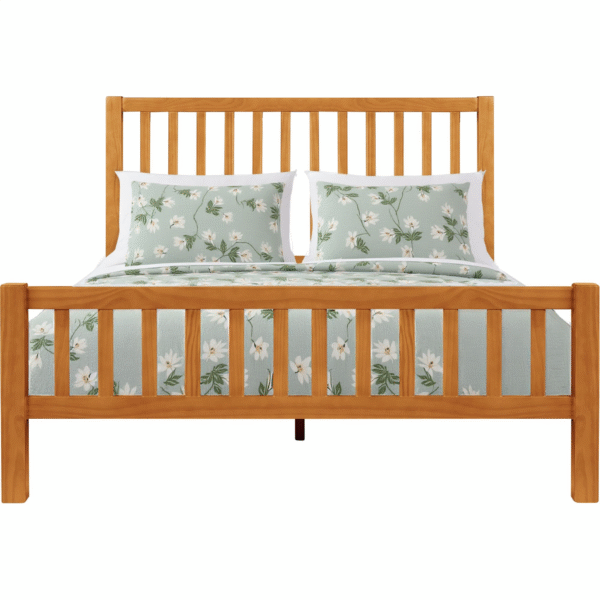 Brown Slat Back Solid Wood King Bed Frame