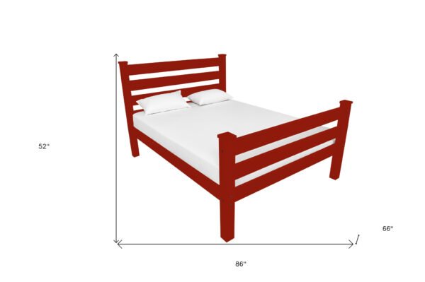 Red Solid Wood Queen Bed Frame - Image 7