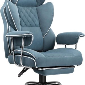 Big and Tall Gaming Chair with Pocket Spring Lumbar Support, Ergonomic Office Chair with Footrest, Executive Desk Chair with Outward Fixed Soft Armrests, Computer Chair with High Back, Blue