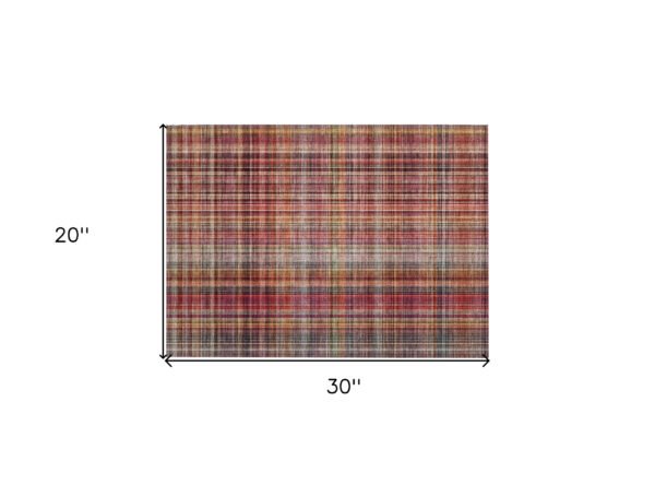 2' X 3' Red Orange and Brown Plaid Washable Non Skid Indoor Outdoor Area Rug - Image 3