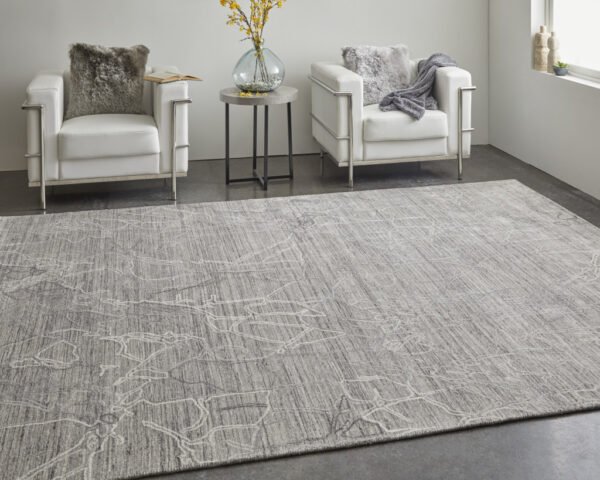9' X 12' Gray and Ivory Abstract Hand Woven Worn Faded Area Rug - Image 8