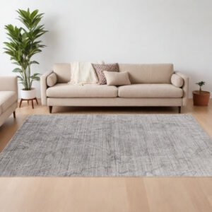 9' X 12' Gray and Ivory Abstract Hand Woven Worn Faded Area Rug