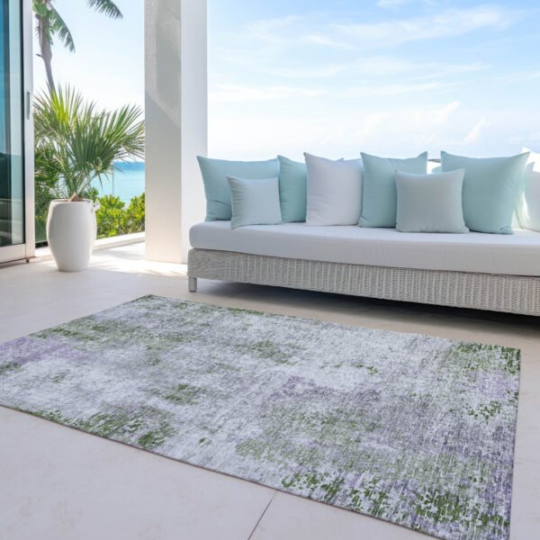 8' X 10' Olive Green And Gray Abstract Washable Indoor Outdoor Area Rug - Image 8