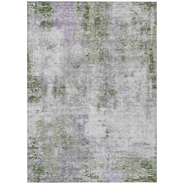 8' X 10' Olive Green And Gray Abstract Washable Indoor Outdoor Area Rug - Image 2