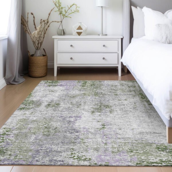 8' X 10' Olive Green And Gray Abstract Washable Indoor Outdoor Area Rug - Image 9