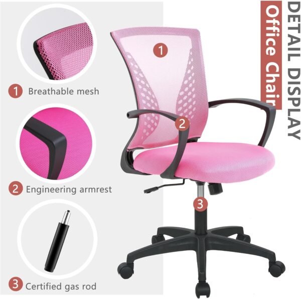 Office Computer Gaming Chair Ergonomic Mesh Desk Chair Adjustable Video Game Chairs with 360 Degrees Swivel Wheels Armrest Lumbar Support for Home Office,Pink - Image 4