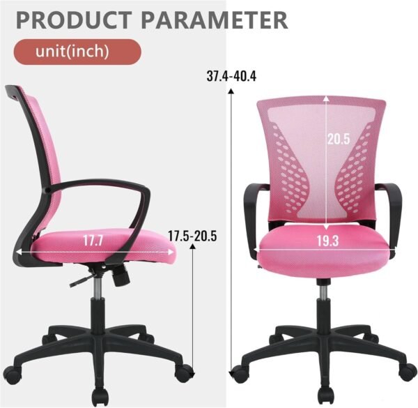 Office Computer Gaming Chair Ergonomic Mesh Desk Chair Adjustable Video Game Chairs with 360 Degrees Swivel Wheels Armrest Lumbar Support for Home Office,Pink - Image 2