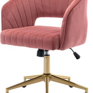Velvet Office Desk Chair, Upholstered Home Office Desk Chairs with Adjustable Swivel Wheels, Ergonomic Office Chair for Living Room, Bedroom, Office, Vanity Study (Rose)