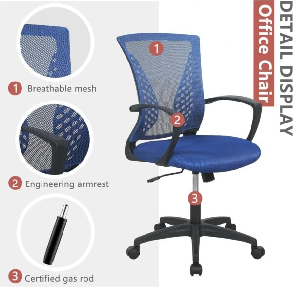 Office Computer Gaming Chair Ergonomic Mesh Desk Chair Adjustable Video Game Chairs with 360 Degrees Swivel Wheels Armrest Lumbar Support for Home Office (Blue) - Image 5