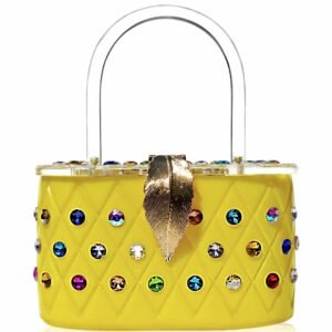 Vintage Lemon Yellow Acrylic Top Handle Clutch Bag