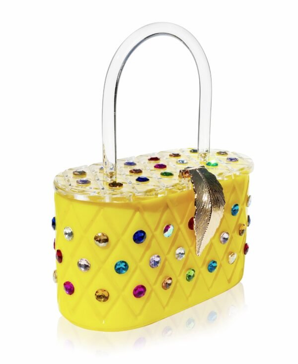 Vintage Lemon Yellow Acrylic Top Handle Clutch Bag - Image 2