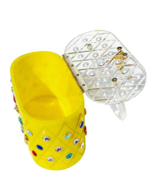 Vintage Lemon Yellow Acrylic Top Handle Clutch Bag - Image 4