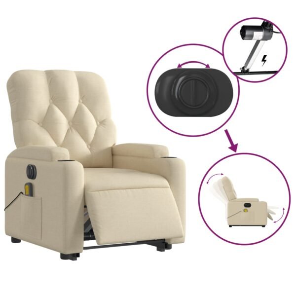 vidaXL Electric Stand up Massage Recliner Chair Cream Fabric - Image 4