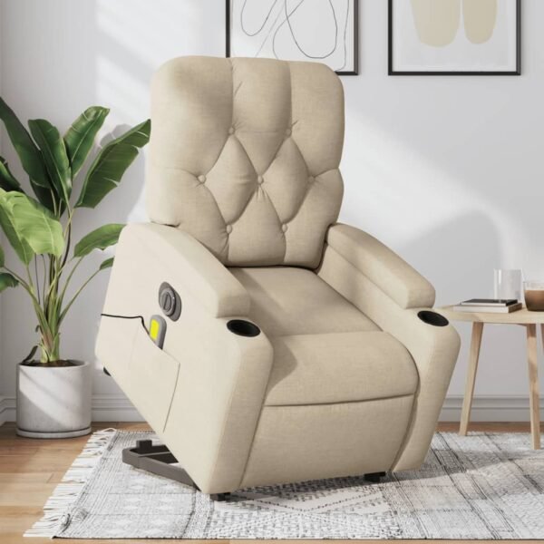vidaXL Electric Stand up Massage Recliner Chair Cream Fabric - Image 6