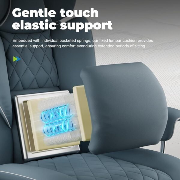 Big and Tall Gaming Chair with Pocket Spring Lumbar Support, Ergonomic Office Chair with Footrest, Executive Desk Chair with Outward Fixed Soft Armrests, Computer Chair with High Back, Blue - Image 4
