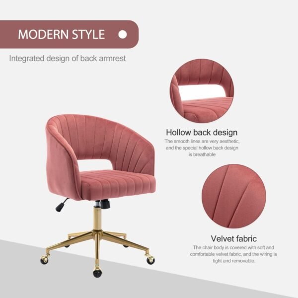 Velvet Office Desk Chair, Upholstered Home Office Desk Chairs with Adjustable Swivel Wheels, Ergonomic Office Chair for Living Room, Bedroom, Office, Vanity Study (Rose) - Image 4