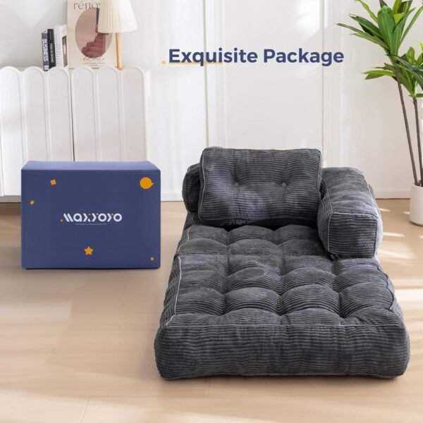 Folding Sofa Bed, L-Shaped Convertible Sofa Bed with Armrest Foldable Sleeper Sofa with Pillow, Portable Fold Out Chair Bed Comfy Floor Sofa Lounge for Living Room Bedroom, Dark Grey - Image 5