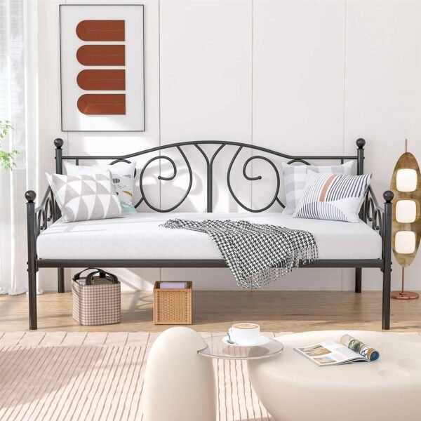 Twin size Victorian Black Metal Daybed Frame - 350 lbs. Weight Capacity - Image 2