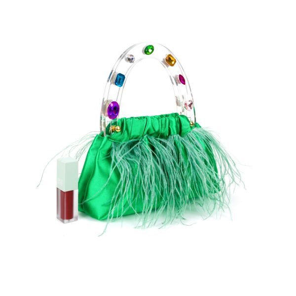 Dreamy Green Feathered Top handle bag - Image 3