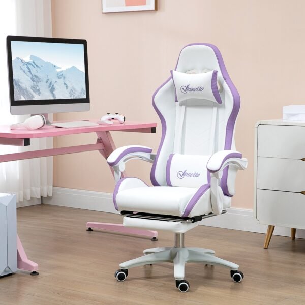 Racing Gaming Chair, Reclining PU Leather Computer Chair with 360 Degree Swivel Seat, Footrest, Removable Headrest and Lumber Support, Purple - Image 2