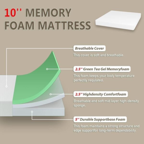 King size 10-inch Thick Medium Firm Cool Gel Memory Foam Mattress - Image 2