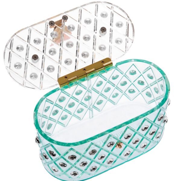 1950 Vintage Style “Spearmint Ice" Crystal Acrylic Lucite Box Clutch Bag - Image 2