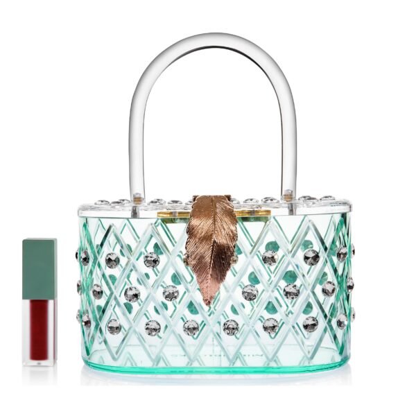 1950 Vintage Style “Spearmint Ice" Crystal Acrylic Lucite Box Clutch Bag - Image 3