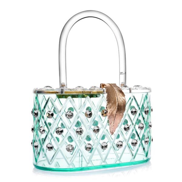 1950 Vintage Style “Spearmint Ice" Crystal Acrylic Lucite Box Clutch Bag - Image 4