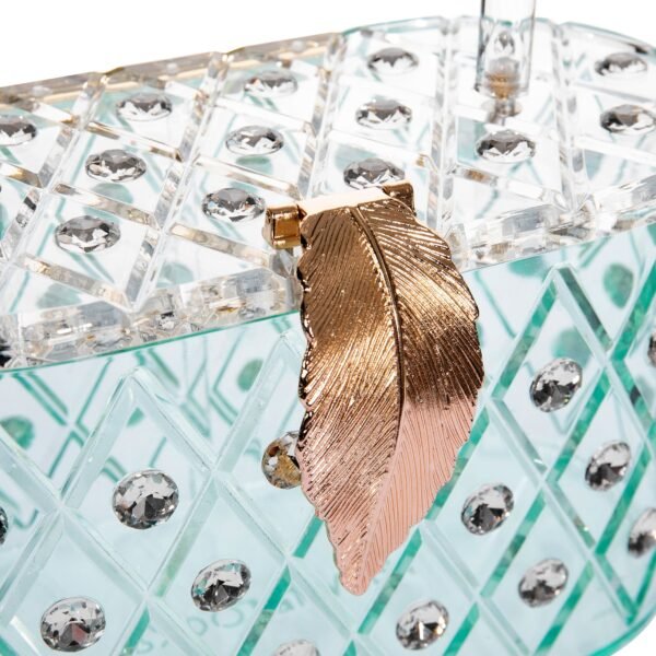 1950 Vintage Style “Spearmint Ice" Crystal Acrylic Lucite Box Clutch Bag - Image 5