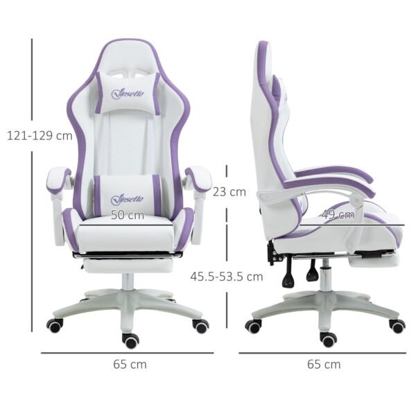 Racing Gaming Chair, Reclining PU Leather Computer Chair with 360 Degree Swivel Seat, Footrest, Removable Headrest and Lumber Support, Purple - Image 3