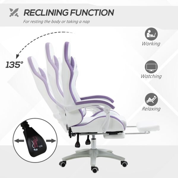 Racing Gaming Chair, Reclining PU Leather Computer Chair with 360 Degree Swivel Seat, Footrest, Removable Headrest and Lumber Support, Purple - Image 5