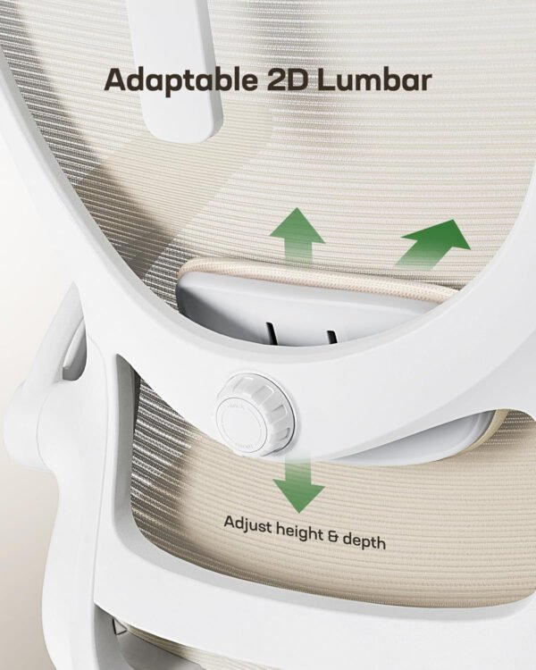 Ergonomic Office Chair: Office Computer Desk Chair with High Back Mesh and Adjustable Lumbar Support Rolling Work Swivel Task Chairs with Wheel 3D Armrests and Headrest (White) - Image 4