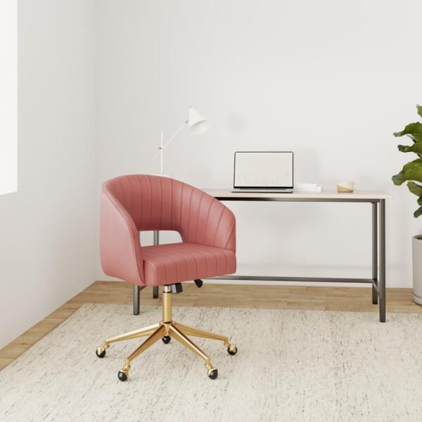 Velvet Office Desk Chair, Upholstered Home Office Desk Chairs with Adjustable Swivel Wheels, Ergonomic Office Chair for Living Room, Bedroom, Office, Vanity Study (Rose) - Image 2